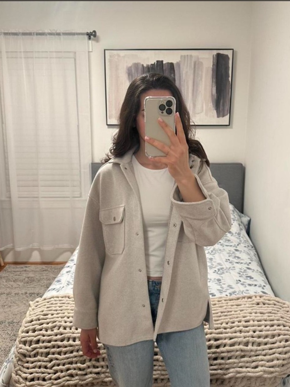 Zara Cream Overshirt Jacket Wool Blend Neutral Minimal